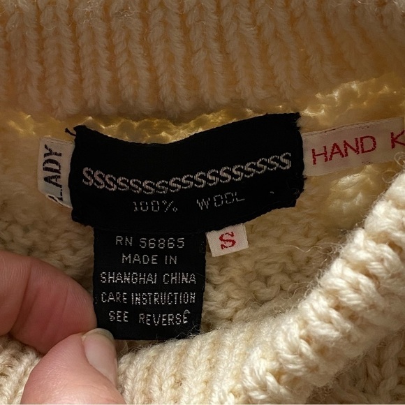 Hand cable knitted 100% oatmeal unisex wool vintage beige sweater Cable Knit S - Picture 6 of 10